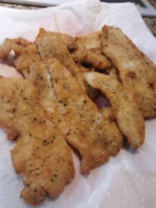Perfectly cooked Crappie Parmesan that goes well with an Italian style sandwich.